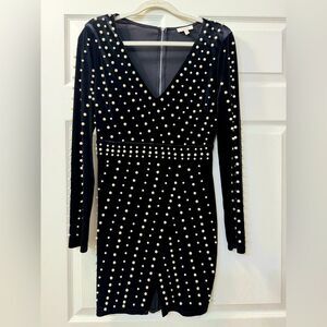 A. Peach Black Velvet Pearl Embroidered Mini Dress Sz M EUC